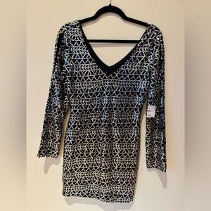 Frederick's of Hollywood Black and Silver Sequin Mini Dress